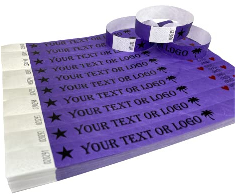 100 Lila Individuell Bedruckte Tyvek-Armbänder mit Ihrem Personalisierten Text/Logo für veranstaltungen, Partys, Festivals, ID