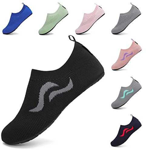 SAGUARO Unisex Scarpe da Mare Uomo Scarpe da Spiaggia Antiscivolo Donna Scarpe da Immersione Leggere Scarpe per Acqua Yoga Scarpe da Scoglio Traspirante Sportive Surf Nero 40/41 EU