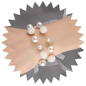 TseenYi Pulsera de perlas boda de perla blanca muñeca muñeca flor cadena de cuentas bangle boho moda pulsera joyería para mujeres y niñas regalo novia dama de honor navidad (oro)
