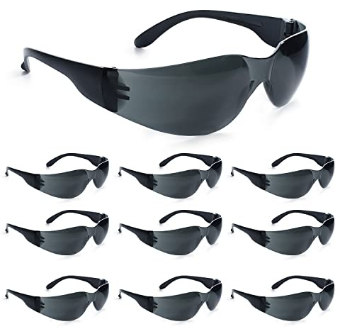amoolo Tinted Safety Glasses Bulk of 24, Protective Safety Sunglasses, Dark Smoke Lenses for UV Protection, ANSI Z87.1 Impact Resistant Eye Protection for Work, Lab, Construction