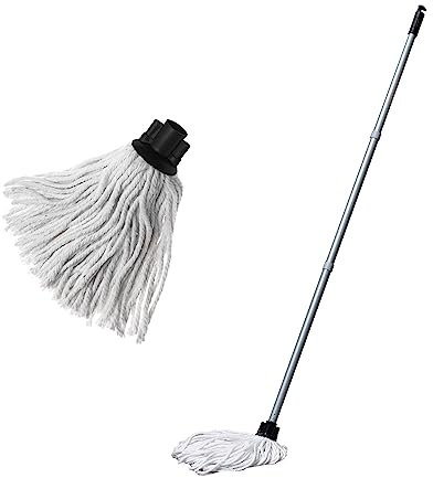 Addis Cotton Mop Made from Recycled Cotton with 3 Piece Handle and Extra replacement Mop Head, Metallic and Grey. Easy To Assemble
