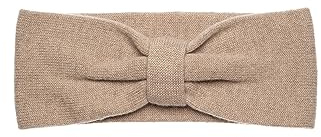 KNITAS Doppellagige Damen Stirnband aus Merino Kaschmirwolle I Winter Strick Haarband Ohrenwärmer Frauen Breites Kopfband I Einen Romantischen Look mit Einem Band - in der Farbe Beige - Einheitsgröße