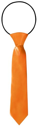 FATASH Kids Pre-Tied Neck Ties With Loop, Elastic Clip-On Skinny Tie, Solid Color Satin Silk Neckties for Toddlers Boys, Suitable for Birthday Party, Wedding - Orange
