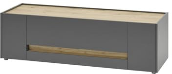 TV Unterteil Lowboard in Eiche Wotan Holz und grau matt Wohnzimmer Fernseher Schrank Mediaschrank TV-Board 140 x 40 cm Center (TV-Lowboard 1)
