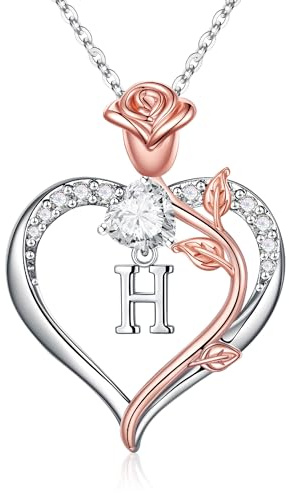 TINGN Rose Heart Necklaces for Women, Love Heart Pendant Letter H Necklace Initial Necklaces for Teen Girls Jewelry Birthday Anniversary Romantic Gifts for Her Women Wife Daughter Bridesmaid