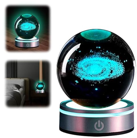 8cm Bola de Cristal LED, Bola de Cristal de Planetas Luz Nocturna Bolas de Crista 3d con Base de Lámpara de LED, Regalos de Astronomía de Planeta para Adultos Amantes de la Astronomía (Vía Láctea)