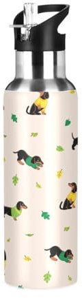 Ksajwzf Animal Dog Leaves Insulated Water Bottle Stainless Steel Kids Sport Thermos Jug with Straw Lid Cute Puppy Dogs Water Flask Leakproof Thermos Bottle for Bike Running Walking Outdoor 20 Oz