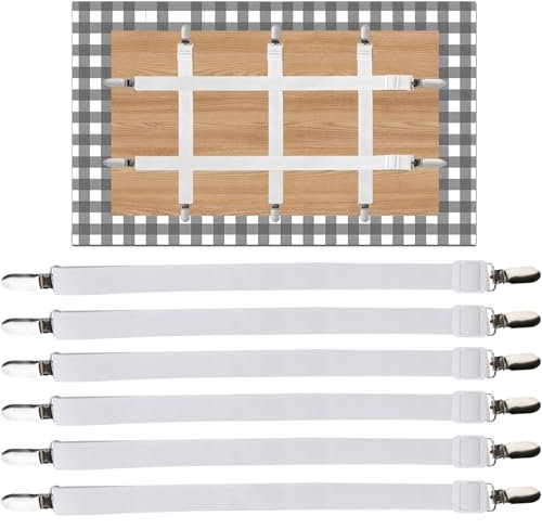 YOUNLEN 6 Piezas Clips de Correa Oculta para Mantel, Oculto Sujeta Manteles, Pinzas para Manteles Exterior, Clip de Correa Elástica para Asegurar Manteles Picnic Mesas Sofá Cama (Blanco)