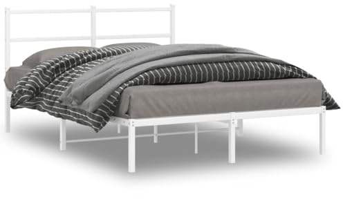 ZQQLVOO Bed Frame Lattenrost Palettenbett Bodenbett Bettgestell mit Kopfteil Metall Weiß 140x200 cm