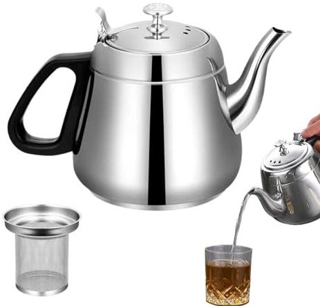 Bollitore in acciaio inox Teiera con colino da 1,5 l in acciaio inox bollitore ad alta capacità, bollitore sicuro per cucinare acqua calda, fornello, campeggio