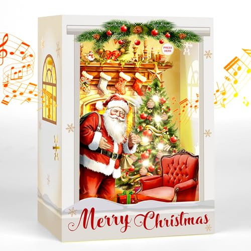 FEIMAITE Christmas Cards, Pop Up Santa Christmas Card, Musical Merry Christmas Card, Christmas Gifts for Women Men Kids Husband Wife Mom Dad, Christmas Greeting Card with Envelopes