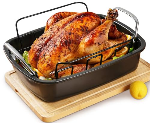 Grande teglia antiaderente con rastrelliera, teglia per arrosto con manici più larghi, struttura resistente, 43 cm x 34 cm, per forno