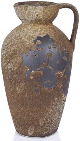 Vintage rustik vas, terrakotta-dekor, terrakotta-vas, nödställd bondgårdsdekor, keramik dekorativ blomvas för heminredning, entré, bord, vardagsrumsdekor, hylla, spiseldekor (28 cm hög)