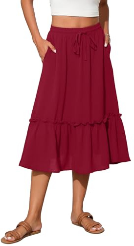 TASAMO Elevate Your Style High-Waisted Flared Bell Skirt - Featuring Adjustable Elastic Waistband and Convenient Pockets