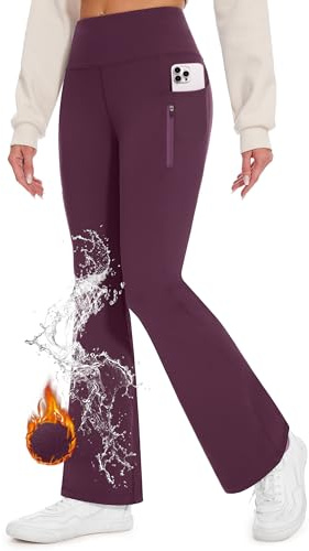 Desol termo flare leggings dam utsvängda leggings fleece fodrade utsvängda yogabyxor vattentäta breda byxor med dragkedjefickor utsvängda leggings eleganta dansbyxor, avslappnade byxor, lila, M