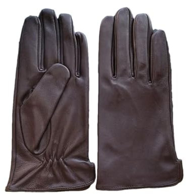 Herren-Handschuhe aus Schaffell, einfarbig, dünn, Leder, ungefüttert, Touchscreen, geriffelt, Motorradhandschuhe, braun, Größe 9,5