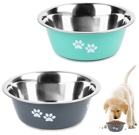 Hundenäpfe 2 Stück,Hundenapf aus Edelstahl, Futternapf Hund Mit Rutschfesten Silikonböden, Zoll Fressnapf Hund, Personalisierter Hunde Napfset Für Kleine Oder Mittelgroße Hunde