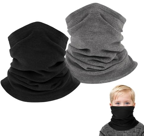 SEFIRST 2 Stück Winter Halsschlauch kinder Ski, Schlauchschal kinder, Loop Schal Halswärmer Nackenwärmer Gesichtsschal kinder, Winddichte Thermo, Fleece Rundschal für Fahrrad Joggen, Schwarz Grau