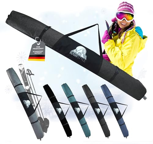 Rawstyle Skitasche Skisack für Ski Erwachsene Skistöcke 160cm oder 180cm oder wasserdicht Skibag Skicover Wintersport Skiaufbewahrung Modell 3 (meliert schwarz, 160cm)