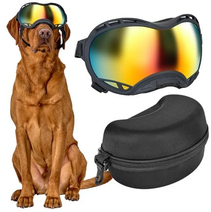OneTigris Hundebrille, Sonnenbrille für Hunde Winddicht und staubdicht mit UV-Schutz, Langlebig und komfortabel Einstellbar Hundesonnenbrille für Schnee, Outdoor-Abenteuer, Auto - L