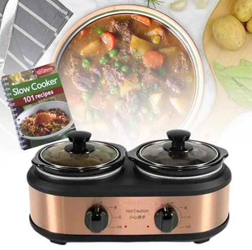 Mijoteuse pour ragoût, soupe, cuisson lente, maintien au chaud, 1,2 L x 2 pots en céramique de grande capacité avec livre de recettes, 3 niveaux de réglage de la chaleur, serveur de buffet