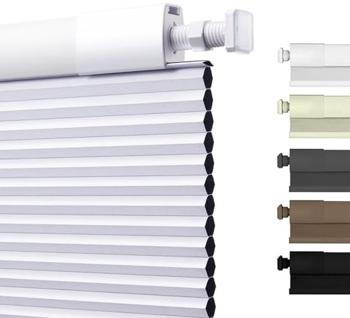 Luxevoir Panoramix No Drill Honeycomb Pleated Blinds for Indoor Window Blackout Cordless Cellular Shades No Tools Privacy Blinds for Home Easy Fit Custom Shades for Bedroom Office(White,Custom Size)