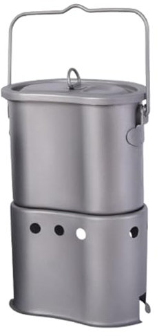 Kixolazr Estufa de leña portátil, Estufa de camping - Estufa de leña de titanio para cocinar - Estufa ardiente del Cookware del mochilero con la manija que lleva ligera para los deportes al aire libre