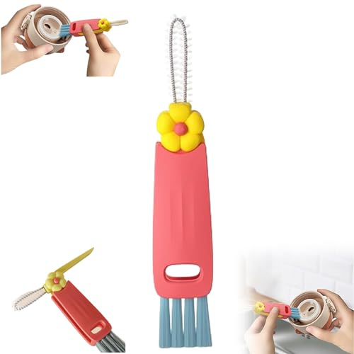 3 in 1 Cup Lid Cleaning Brush, 2025 Upgrade Cups Cleanings Brushs Portable Crevice Cleanings Brushs Set for Baby Bottle Gap Tight Spaces Cups, Multifunctional Cleaning Brush Cup Lid Cleaner (Red)