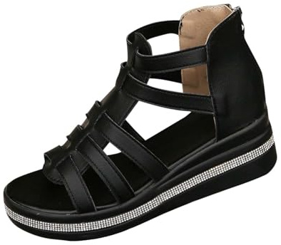 AEGJEGVD Gladiator Sandals for Women UK Clearance,Ladies Open Toe Flat Thick-Soled Wedge Heels Roman Sandals Slippers Orthopedic Pavers Platform Shoes Summer Washable Non Slip Casual Slides Size 5-8.5