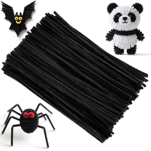 Ainiv 200PZ Nero Scovolini per Lavoretti, Strisce Pulisci Tubi Pipe, Bastoncini Decorativi in Ciniglia, Scovolini per Artigianato, per Artigianato DIY Decorazione di Progetti Artistici