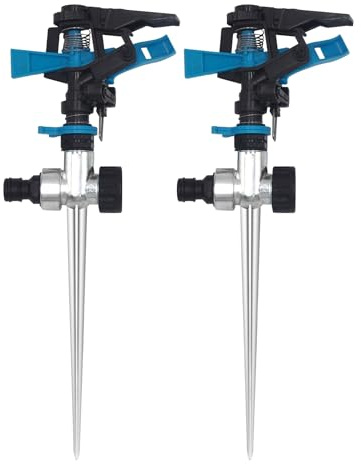 Holzsammlung 2 Pack Pulsating Impact Sprinklers for Yard, Automatic Garden Water Sprinkler on Spike Base 360 Degree Rotation with Adjustable Plastic Nozzle for Lawn Garden
