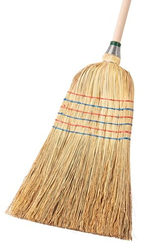 Strohbesen, Reisstrohbesen mit Stiel, Strohbesen mit Stiel draußen, 6 Naht | Robuster Stroh Besen mit vollen Strohborsten, Profi Reisstroh Besen, ideal für Garten, Strassen, Draussen, Stall, Hof, Garage