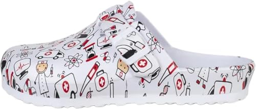 WORKTEAM Zuecos Sanitarios Estampados Ultraligeros De Eva con Hebilla Ajustable, Ergonómicos Y Anatómicos con Cámara Ortopédica para Un Confort Diario. Unisex