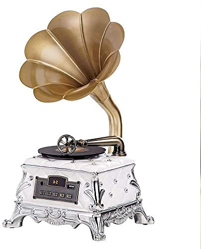 Record Player Retro Turntable,Gramophone with Wireless Speakers, for Office/Home Decor, gold recorder kxtmm
