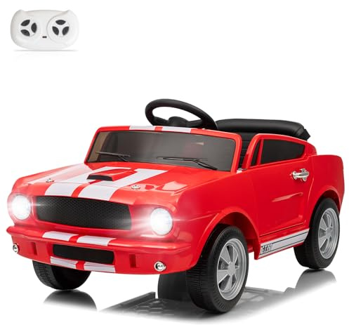 Winado Licensed Shelby Electric Car for Kids, Battery Powered Ride On Toy for Toddlers with Remote Control, Upgrade Display Panel, Bluetooth, Shock Absorbers, Safety Belt, 3 Speeds, LED Lights - Red