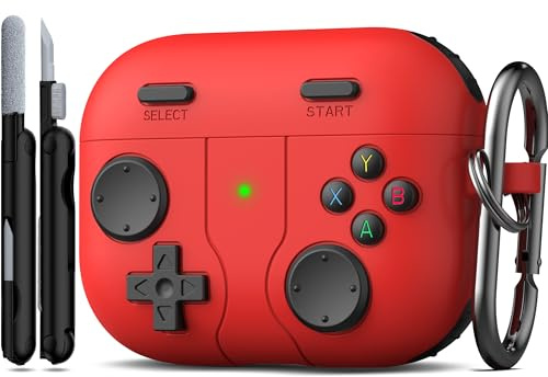 R-fun Schutzhülle für AirPods Pro 3 (2025) mit Reinigungsset, klassisches Handheld-Spielekonsolen-Design, weiche Silikon-Schutzhülle für Apple AirPods Pro 3. Generation Ladehülle,Rot