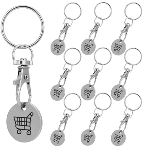 winbest 10 PCS Shopping Trolley Token Keyrings UK Supermarket Trolley Coin Keyring UK Reusable Metal Pound Coin Trolley Token for Supermarket Grocery Shopping Cart Stores