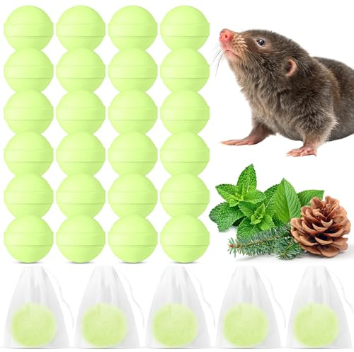 Maulwurf Vertreiber mit Pfefferminzöl - 24 Stück Natürliches Maulwurfschreck ohne Risiko für Kinder oder Haustiere, Ratten Vertreiben mit Textilbeutel, Maulwurf Vertreiben für Nagetier,Maulwurf