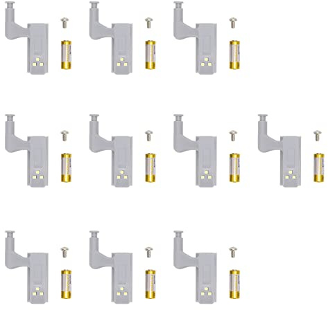 Charnière lumière LED haute luminosité ABS armoire charnière lumière avec 3 perles de lampe à LED pour armoire et placard éclairage (Lumière blanche + batterie)