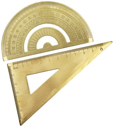SHERCHPRY Righello Triangolare in Ottone Multifunzionale 2 Pezzi Goniometro Strumento di Misurazione Preciso per Disegno Tecnico Architettura e Pittura Leggero e Portatile