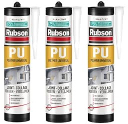 RUBSON PU Mastic Polymère Universel pour Joints et Collages, Coloris blanc, Cartouche de 280 ml, Blanc - Cartouche de 280ml (Lot de 3)