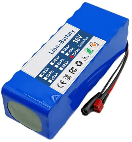 Batteria al Litio per Bici elettrica da 36V e 100 Ah 10S3P per Bici elettrica con Caricabatterie, Grande capacità per Monopattino Elettrico motorizzato da 500W 36V 100Ah,Bullet+SM