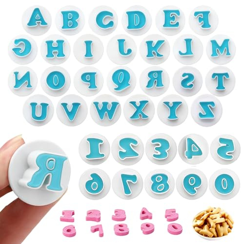 Letter Alphabet Cookie Cutter, 36Pcs Fondant Cake Icing Letter Decorating Cutters Stamp Mould Biscuit Embosser Baking Mold for Baking Birthday Christmas Party Cake Decoration