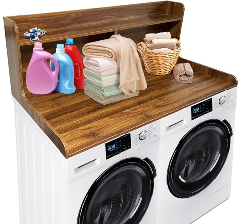 Festisoul Laundry Countertop with 20 Shelf, Universal Fit Washer and Dryer Top with Storage, Finish MDF Shelf for Laundry Room Organization,Buttery Color