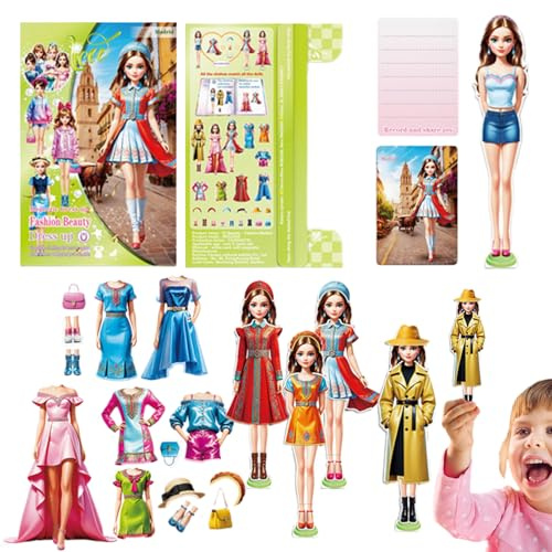 Générique Magnetisches Kleid-Set – Papier-Set, Reise-Simulationsspiel, Aktivitätsbuch mit Aufklebern | Praktisches interaktives Spielzeug zur Entwicklung von Fähigkeiten, Kreativität