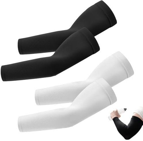 Gripiti Arm Sleeves 2 Pairs, Cooling Arm Sleeve UV Sun Protection Unisex Adults Compression Gaming Sleeves Tattoo Cover Up Sleeves for Outdoor Sports Cycling Golf Basketball Football (Black+White)