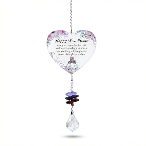 New Home Gifts for Couples, Heart Crystal Suncatcher，House Warming Gifts New Home, Hanging Window Decoration Ornament, Thoughtful Housewarming Presents for Women, Mum, Friends, Family & Homeowners