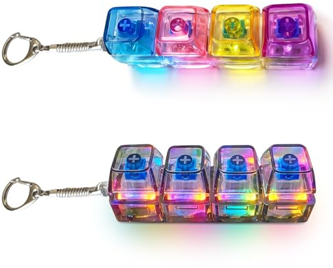 Lot de 2 porte-clés mécaniques avec lumières RVB, porte-clés anti-stress, accessoire de bureau lumineux, gadget de décompression portable pour adultes, cadeau de bureau