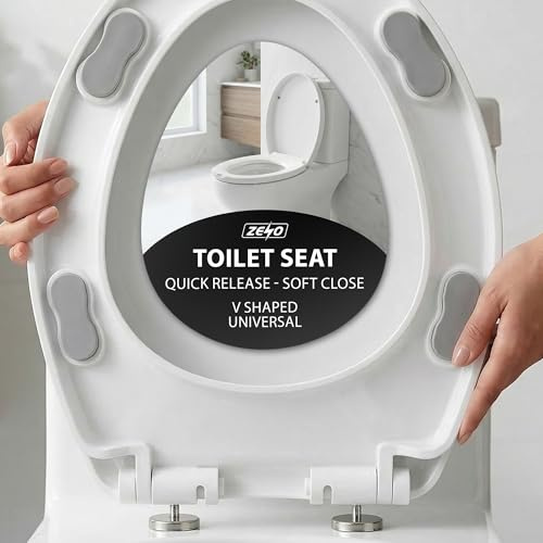 ZENO Oval Quick Release Toilet Seat | Soft Close Toilet Seat for Easy Cleaning | Standard V Shape Toilet Seats with Adjustable Hinges | Easy Install White UF Toilet Seats with Anti-Bacterial Finish