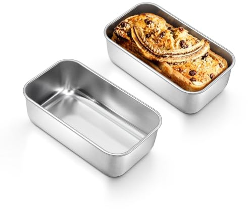Homikit 1LB Loaf Tin Set of 2, Stainless Steel Mini Bread Cake Pans | Air Fryer & Oven Baking Accessories, Non-toxic & Dishwasher Safe, Ideal for Small Banana Bread/Meatloaf/Toast and Lasagna